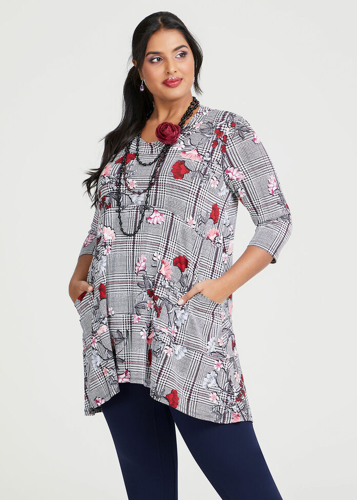 Floral Gingham Tunic, , hi-res