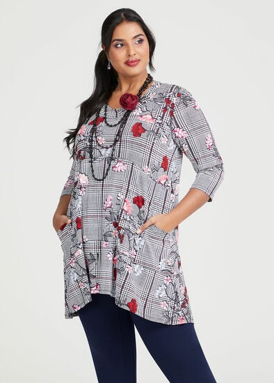 Plus Size Floral Gingham Tunic