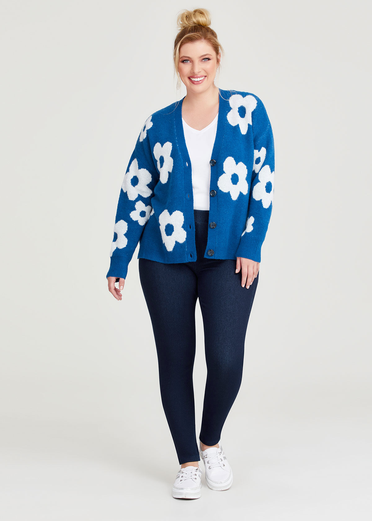 Shop Plus Size Daisy Flower Knit Cardigan in Blue Taking Shape AU