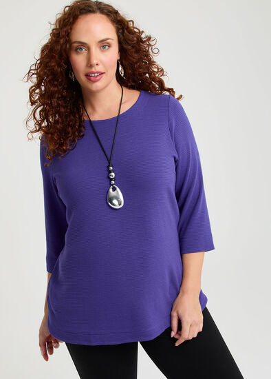 Plus Size Textured Rib Crew Neck Top