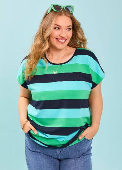 Plus Size Cotton Multi Stripe T-shirt
