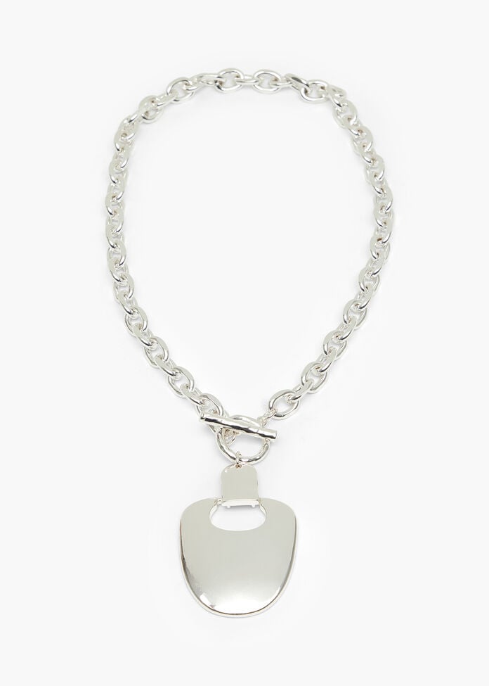 Metal Plate Short Necklace, SILVER, hi-res