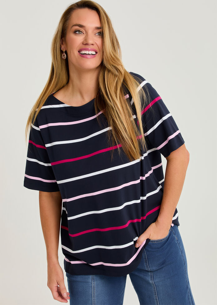 Cotton Sorbet Stripe T-shirt, , hi-res