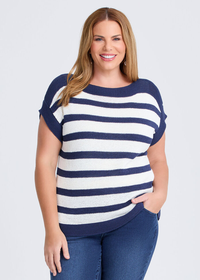 Nautical Chic Stripe Knit Top, FRENCH BLUE/WHITE, hi-res