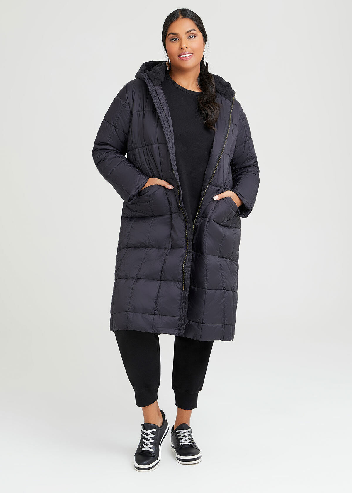 Shop Plus Size Travel Mode On Puffer Jacket in Black Sizes 12 30