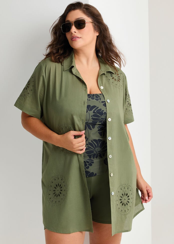 Cotton Broderie Beach Shirt, , hi-res