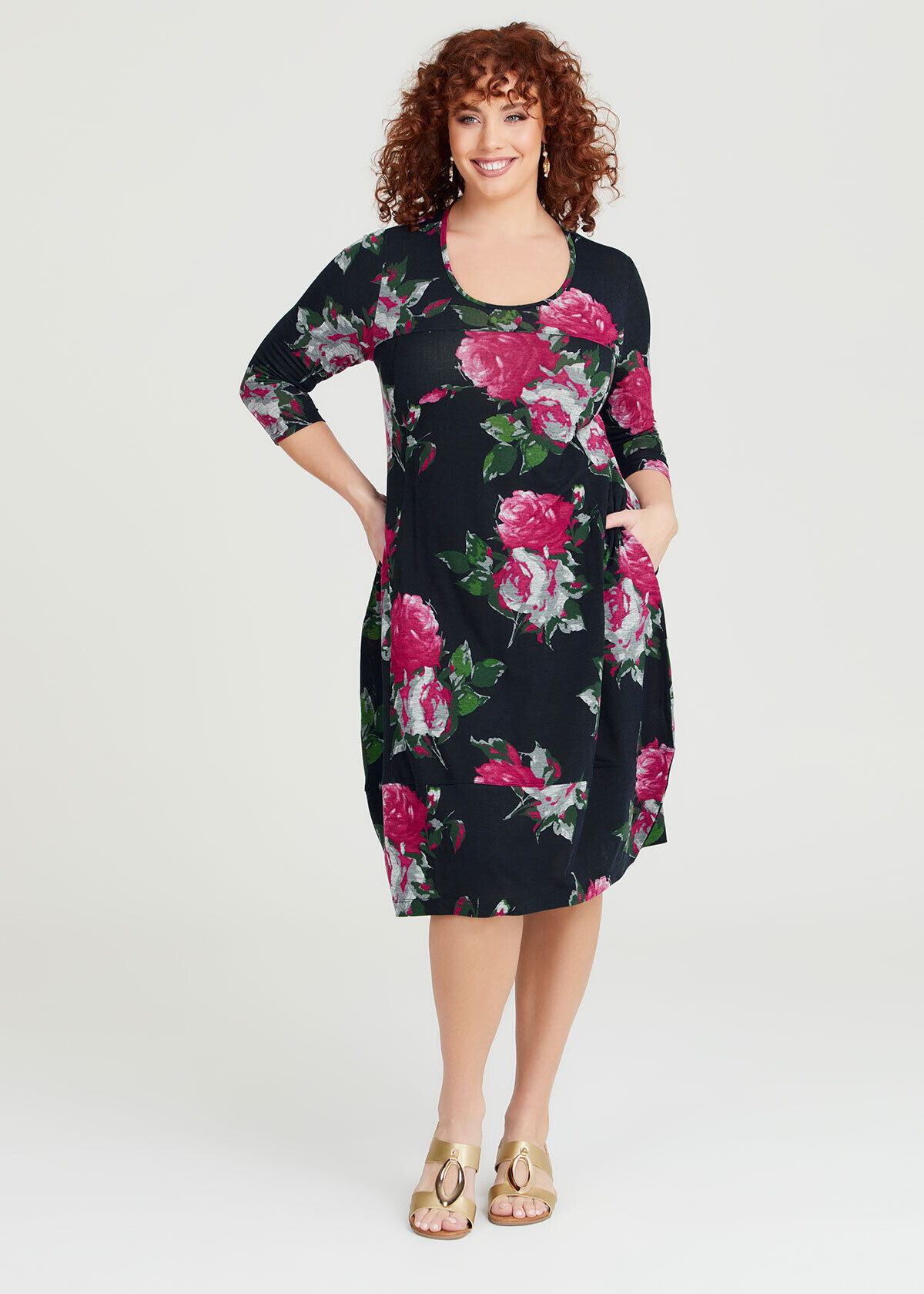Printed 3 4 Sleeve Dress