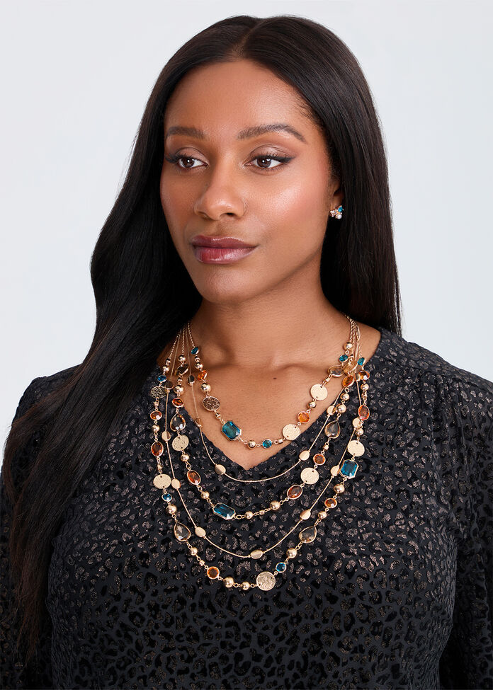 Layered Jewel Statement Necklace, , hi-res