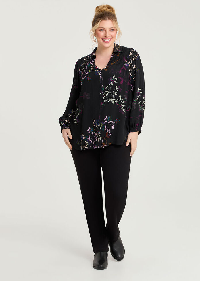 Collared Pintuck Floral Top, , hi-res