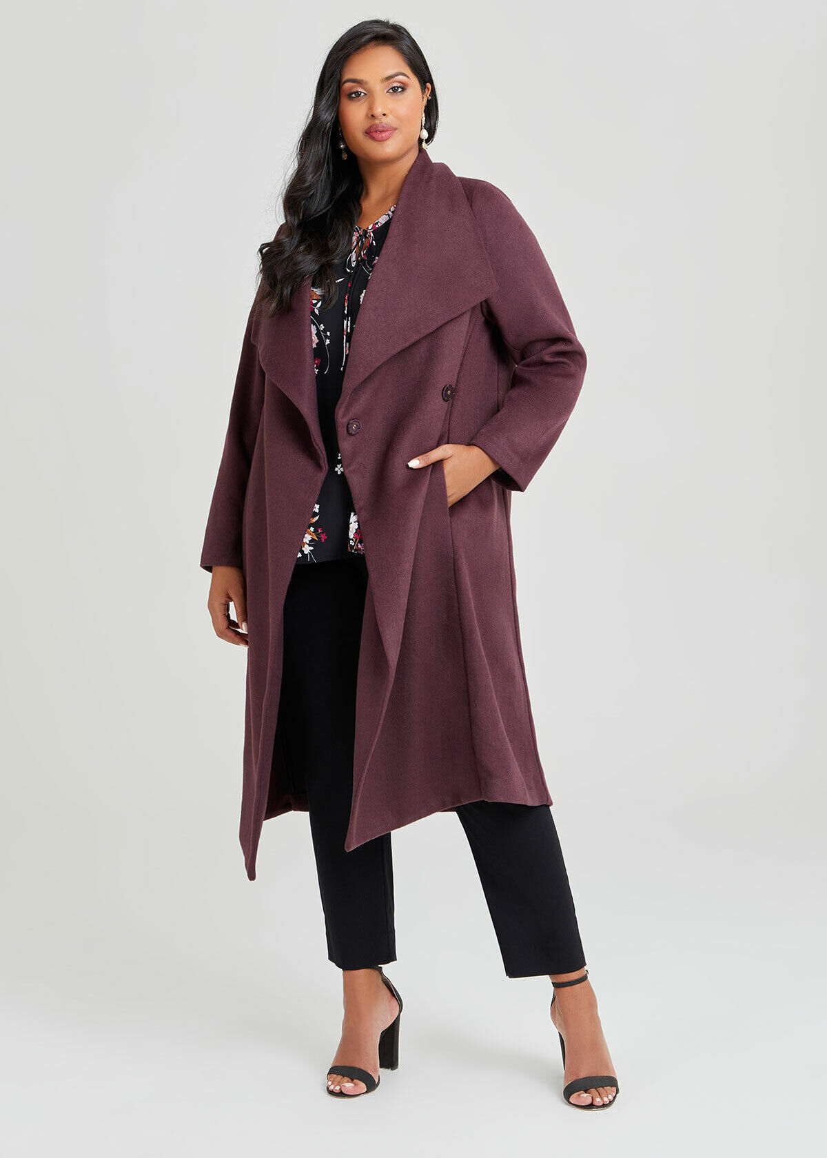 Shop Plus Size Madison Long Wool Coat in Brown Taking Shape AU