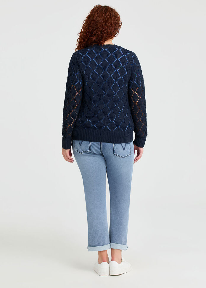 Cotton Blend Open Knit Cardigan, , hi-res