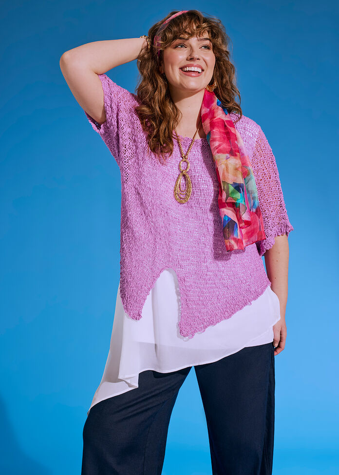 Cotton Boucle Sparkle Knit Over Top, , hi-res