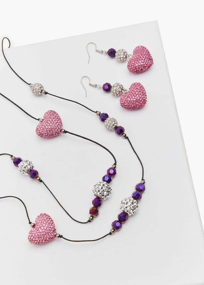 Layered Crystal Hearts Necklace, , hi-res