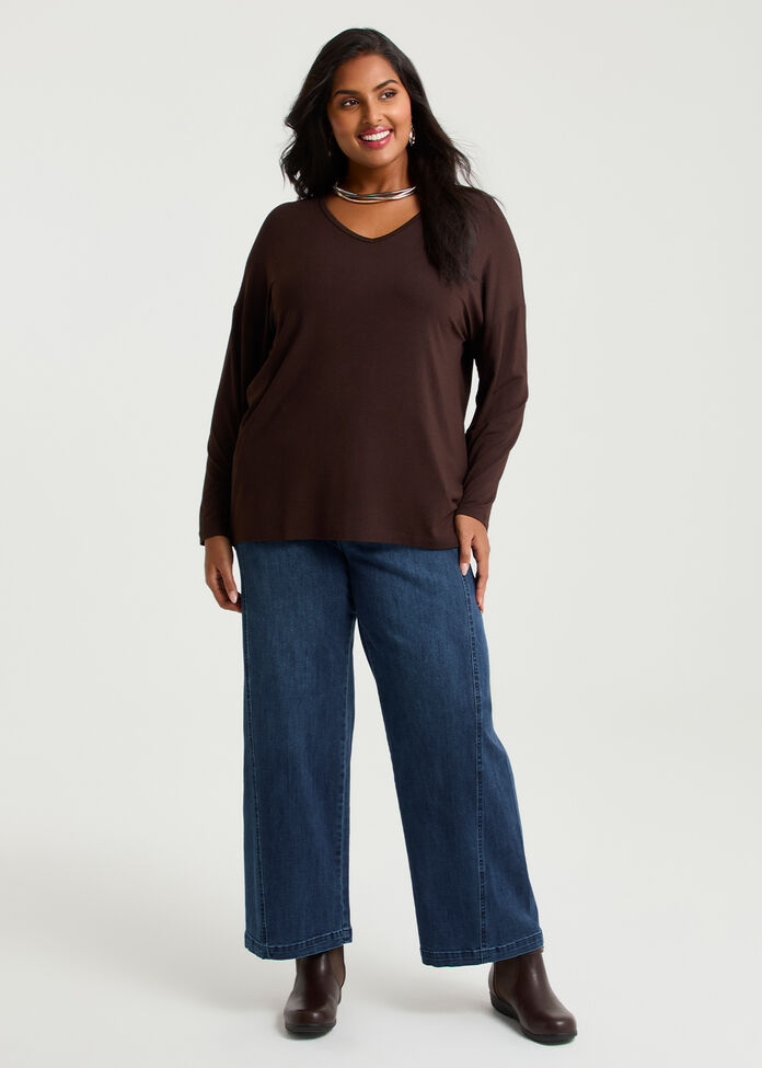 Australian Wool Modal V-neck Top, , hi-res