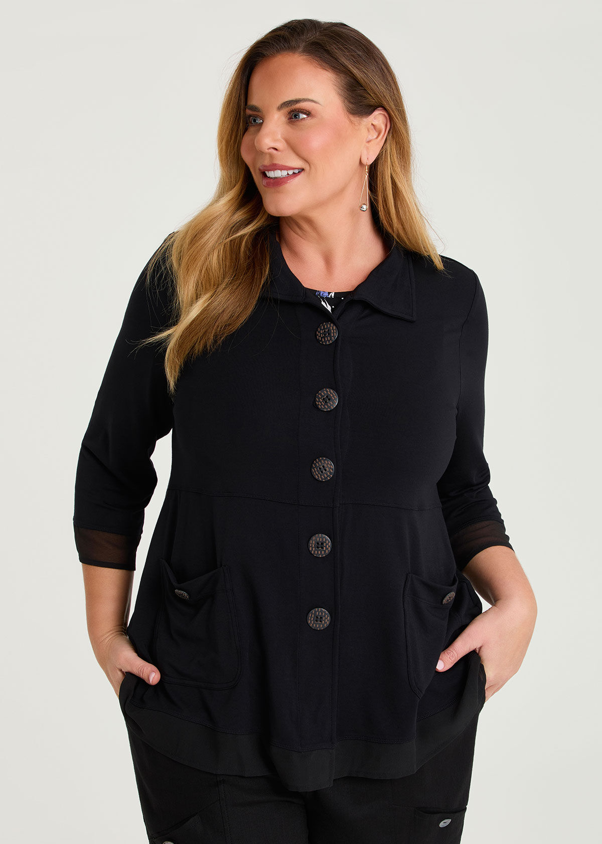 Shop Plus Size Button Bamboo Swing Cardigan, Black | Taking Shape AU