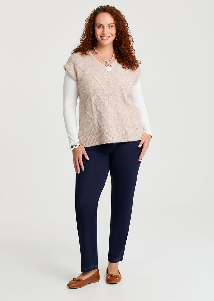 Cable Knit V-neck Vest, , hi-res