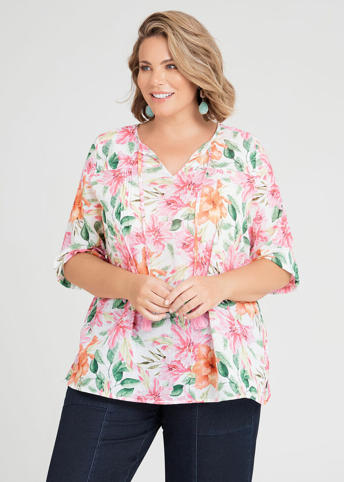 Shop Plus Size Cotton Gauze Floral Top in Print Taking Shape AU