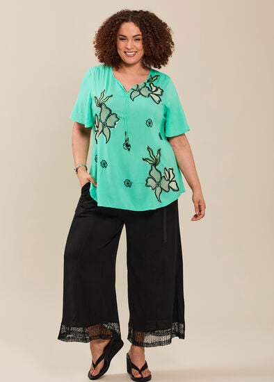 Plus Size Mesh Trim Natural Pant
