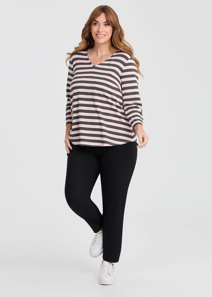 Natural Stripe 3/4 Sleeve T-shirt, , hi-res