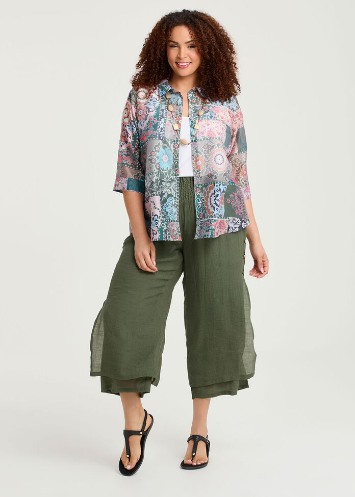 Natural Tiered Wide Leg Crop Pant, , hi-res