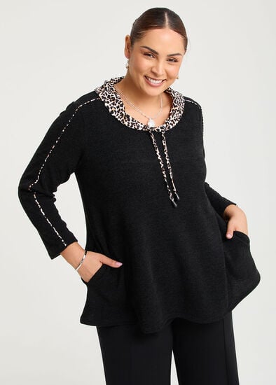 Plus Size Waffle Snug & Leopard Trim Top