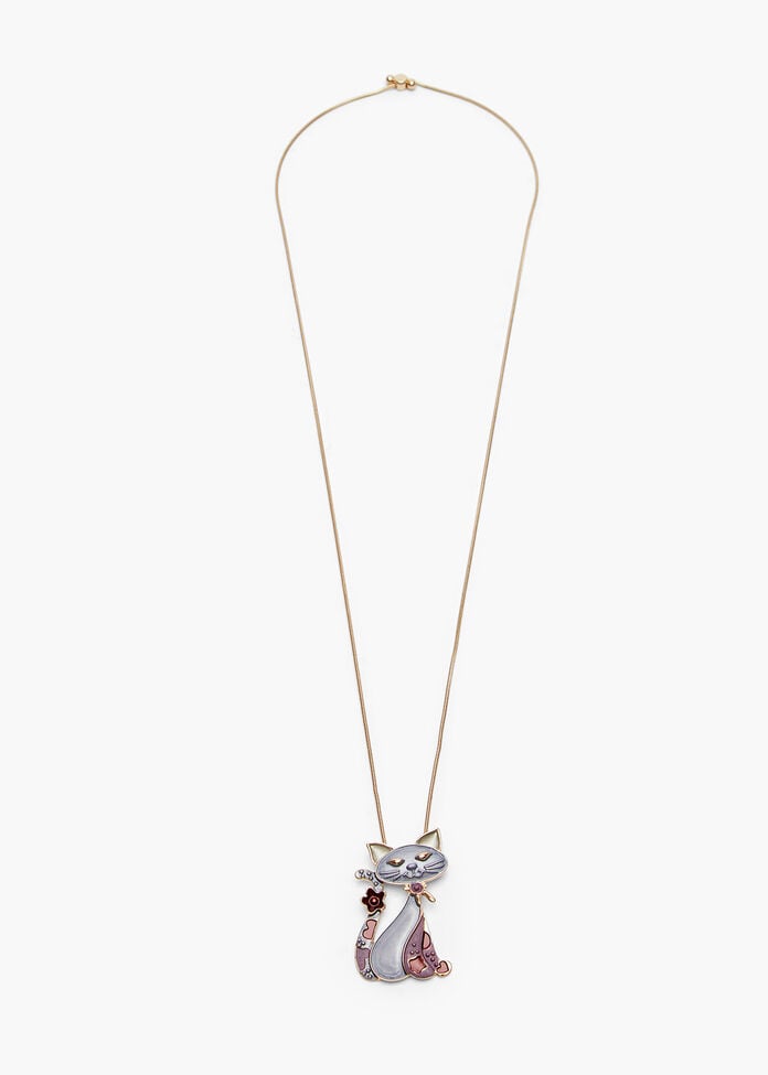 Enamel Cat Adjustable Necklace, , hi-res