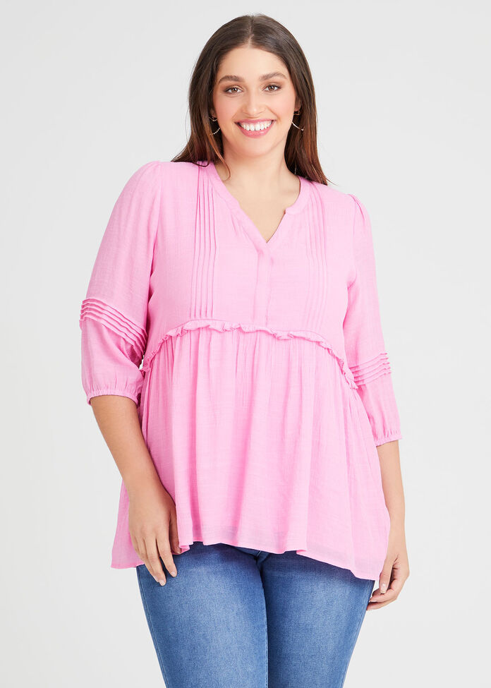 Natural 3/4 Sleeve Pintuck Top, , hi-res