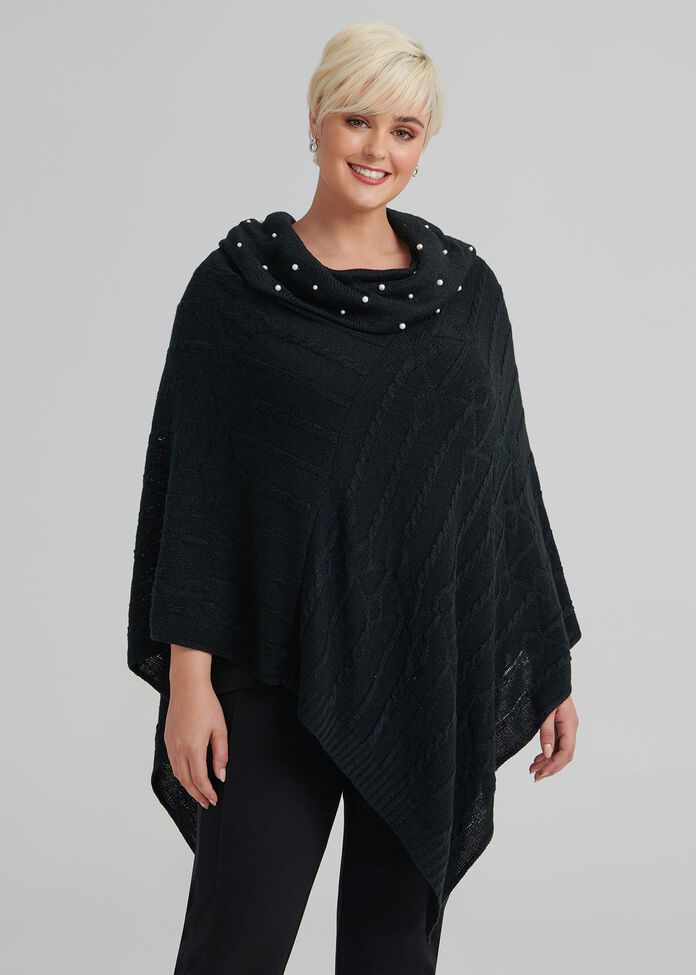 Pearl Cable Poncho, , hi-res