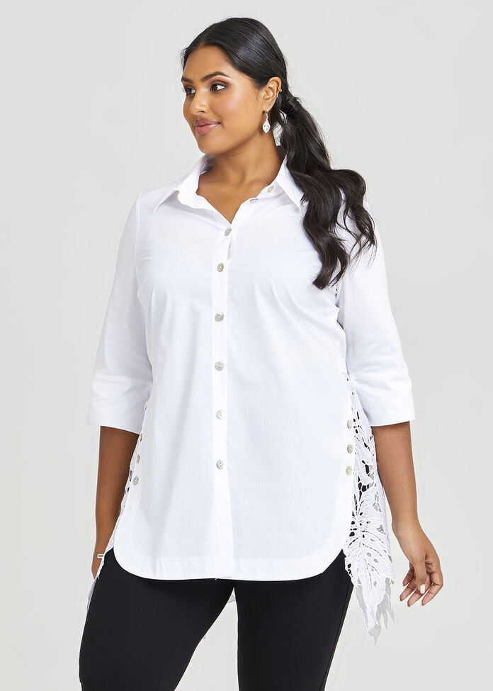 Lace Stretch Poplin Shirt, , hi-res