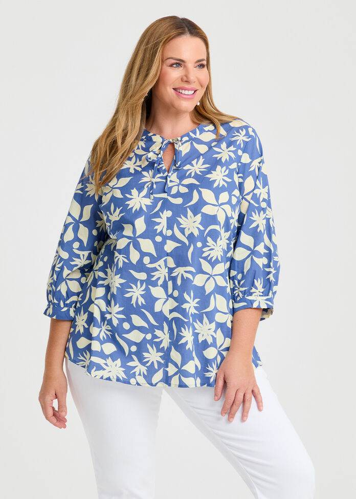 Cotton Print Top, , hi-res