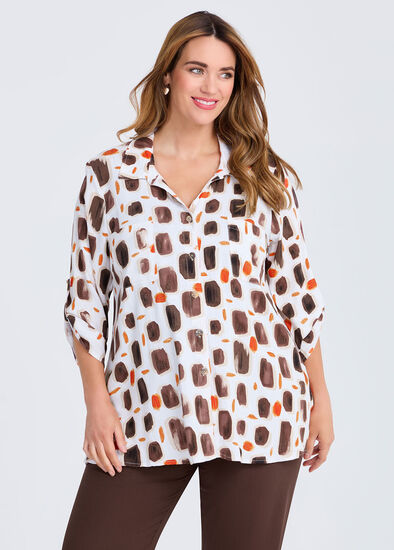 Plus Size Square Print Natural Shirt