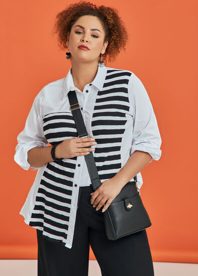 Plus Size Cotton Rib Stripe Shirt