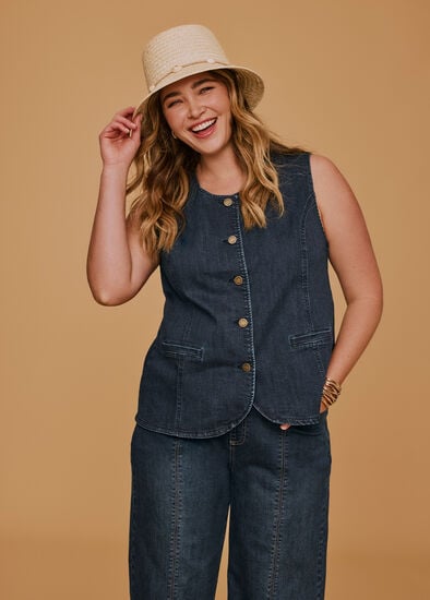 Plus Size Denim Button Up Vest