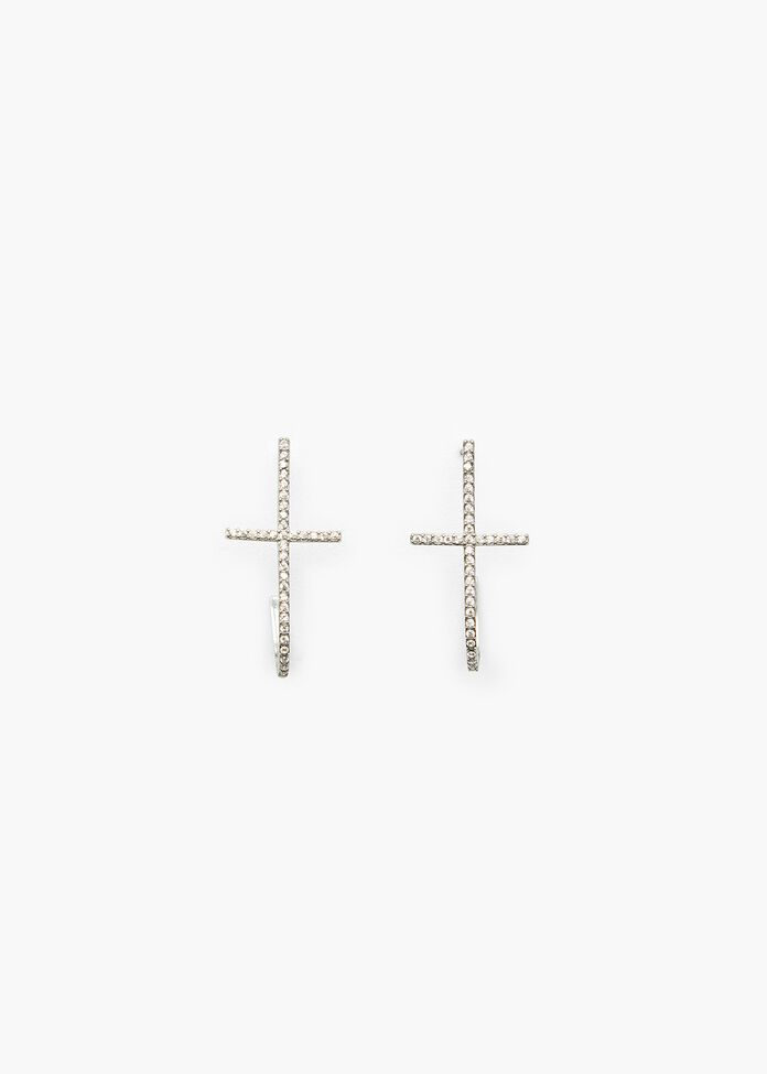 Diamante Cross Hoop Earrings, , hi-res