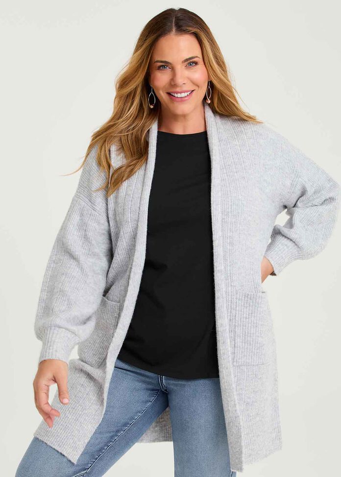 Ribbed Pocket Cardigan, GREY MARLE, hi-res