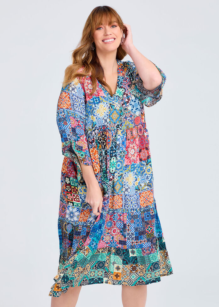 Natural Mosaic Tile Dress, , hi-res