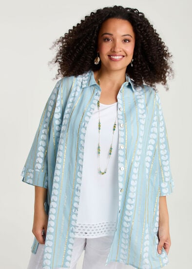Plus Size Cotton Voile Lurex Stripe Shirt