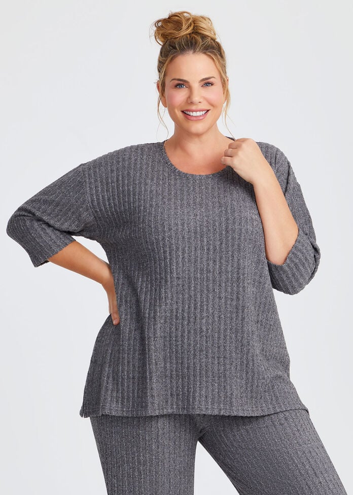Cosy Rib Lounge Top, CHARCOAL, hi-res