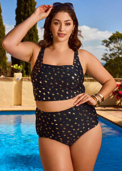 Plus Size Gold Palm Seam Detail Crop Top