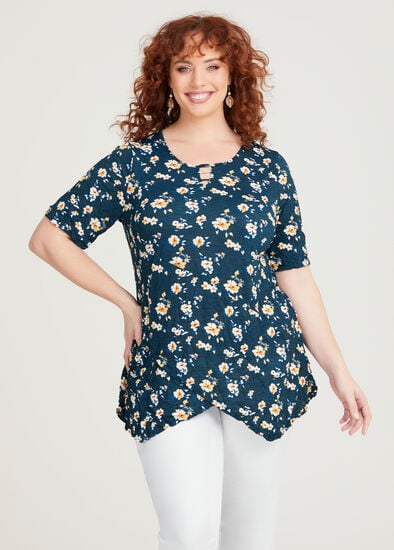 Plus Size Printed Keyhole Taylor Top