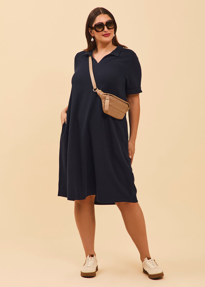 Waffle Collared Dress, , hi-res