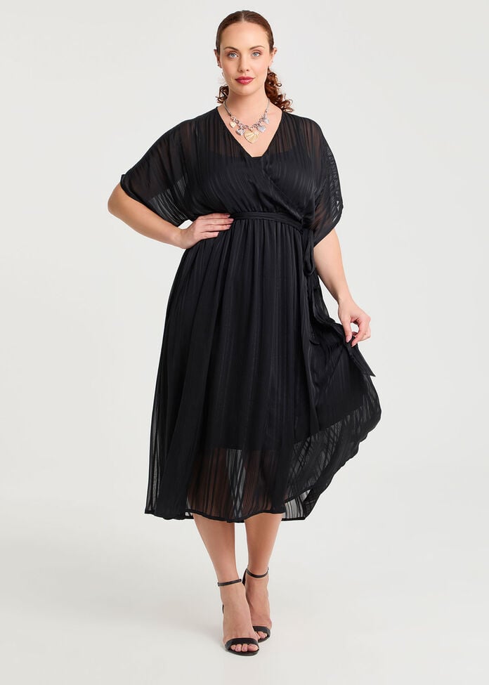 Satin Stripe Wrap Cocktail Dress, , hi-res