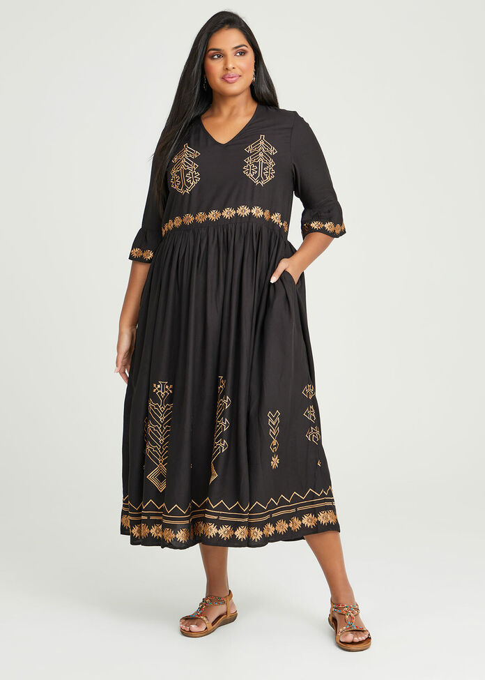 Viscose Glam Embroidery Dress, , hi-res