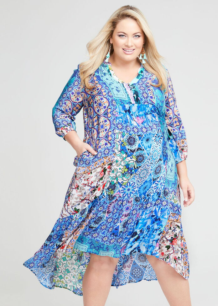 Shop Plus Size Natural Madison Ruffle Dress in Multi | Sizes 12-30 ...