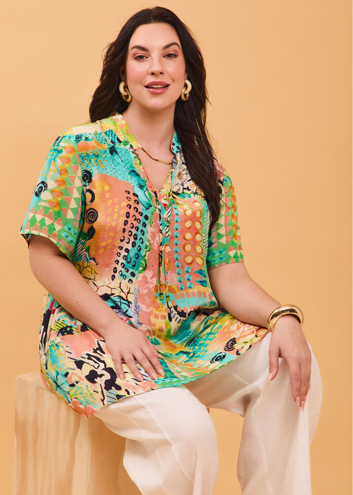 Sunshine Tie Neck Natural Tunic, , hi-res
