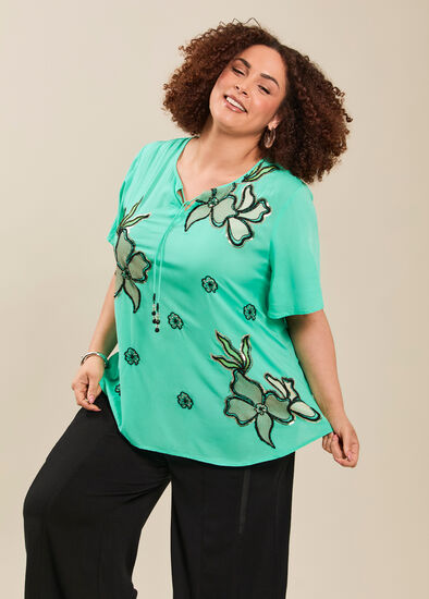 Plus Size Sequin Embroidered Natural Top