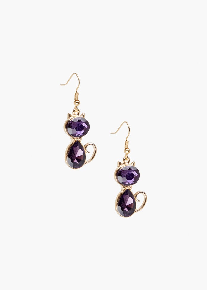 Crystal Cat Earrings, , hi-res
