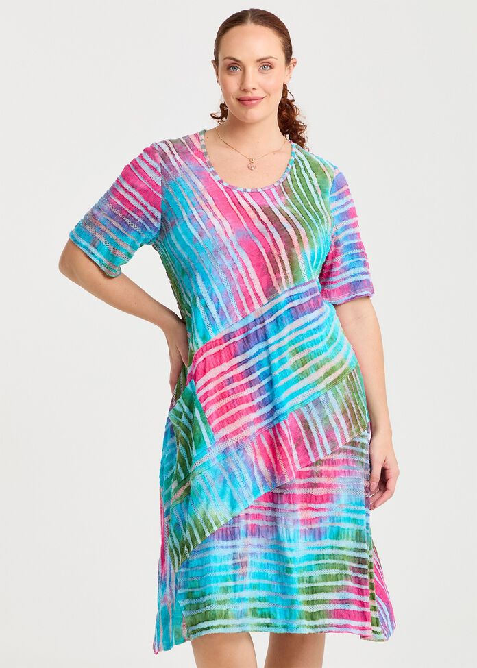 Stripe Panel Burnout Dress, , hi-res