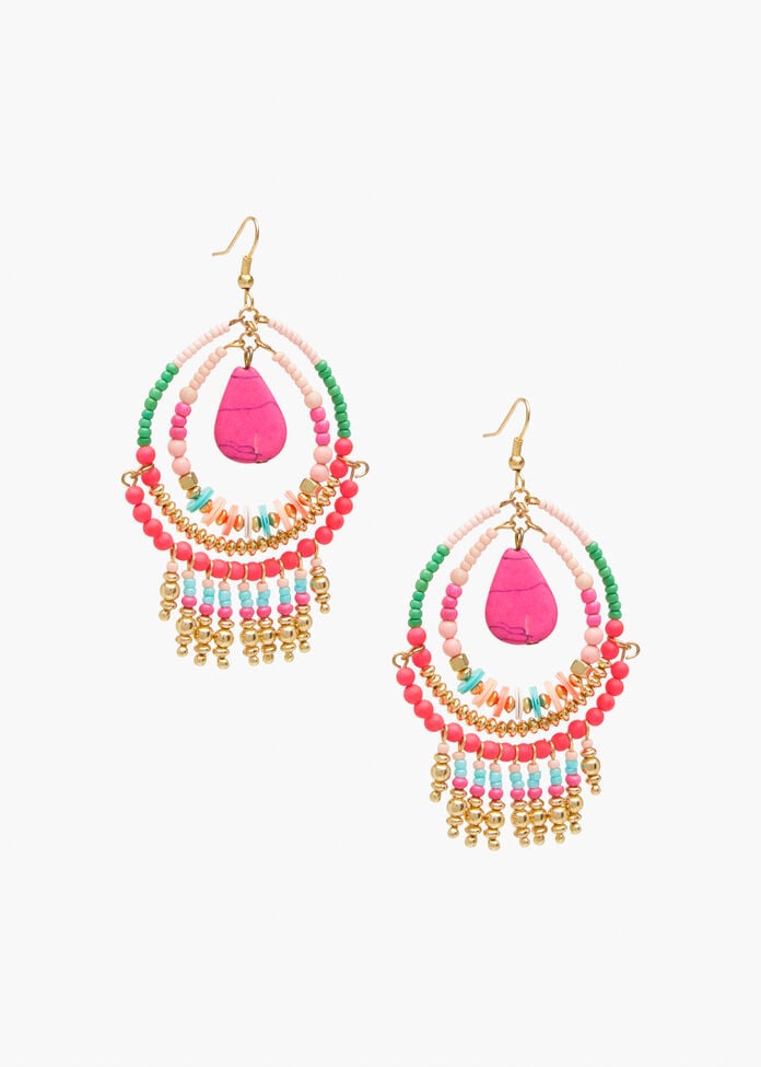 Beaded Big Hoop Earrings, , hi-res
