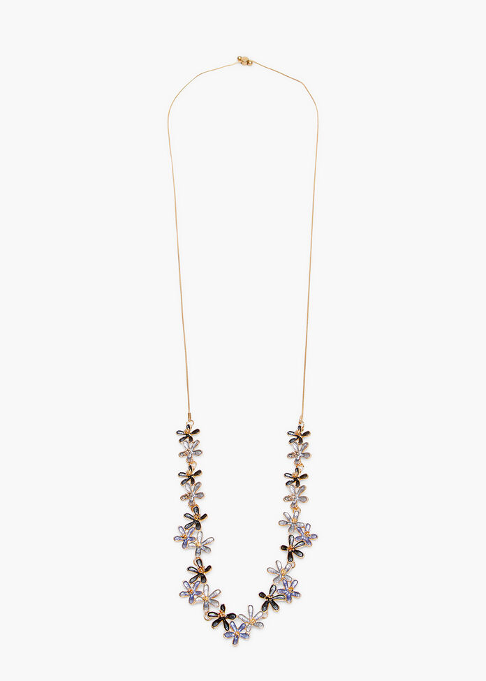 Enamel Flower Long Necklace, , hi-res